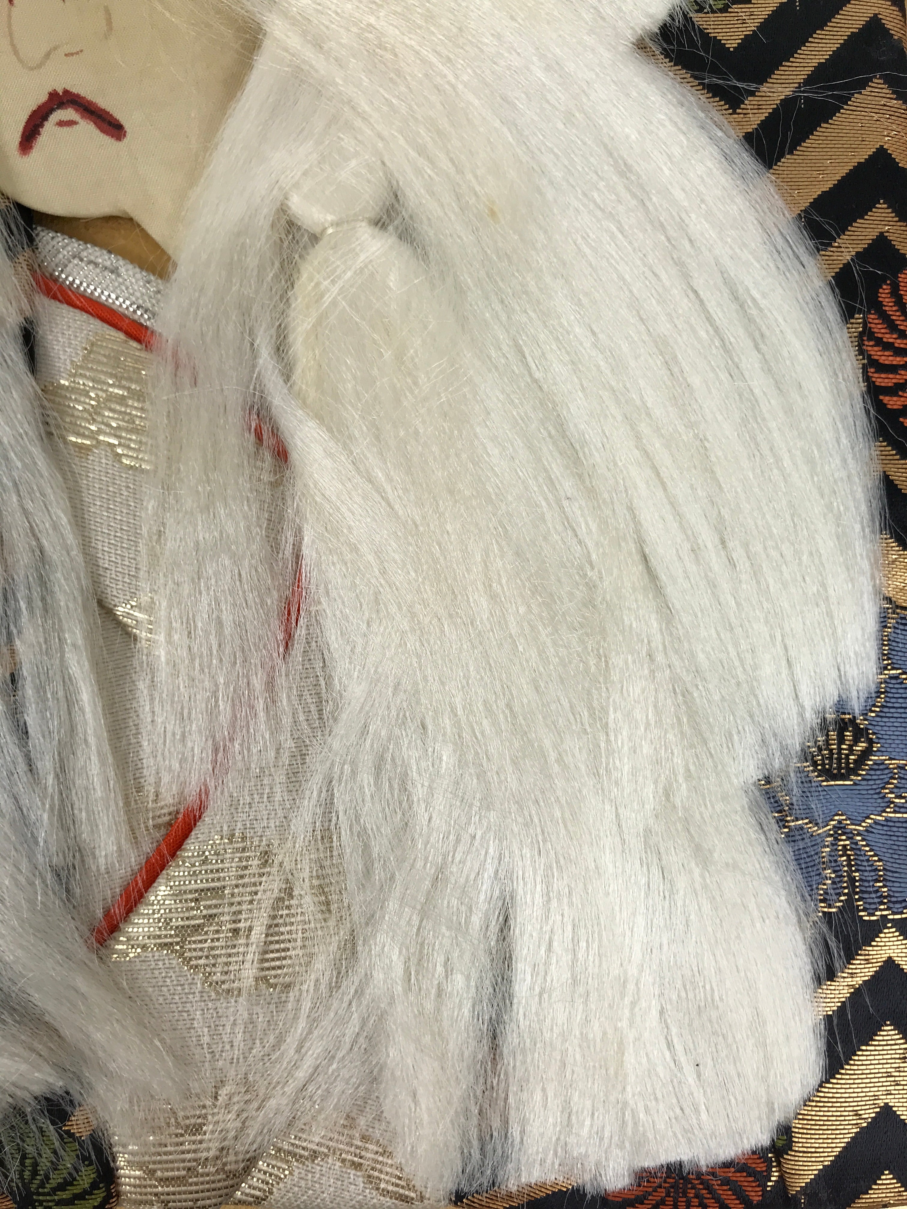 Japanese Shikishi Art Board Oshie Silk Fabric Renjishi White Lion Kabuki A784