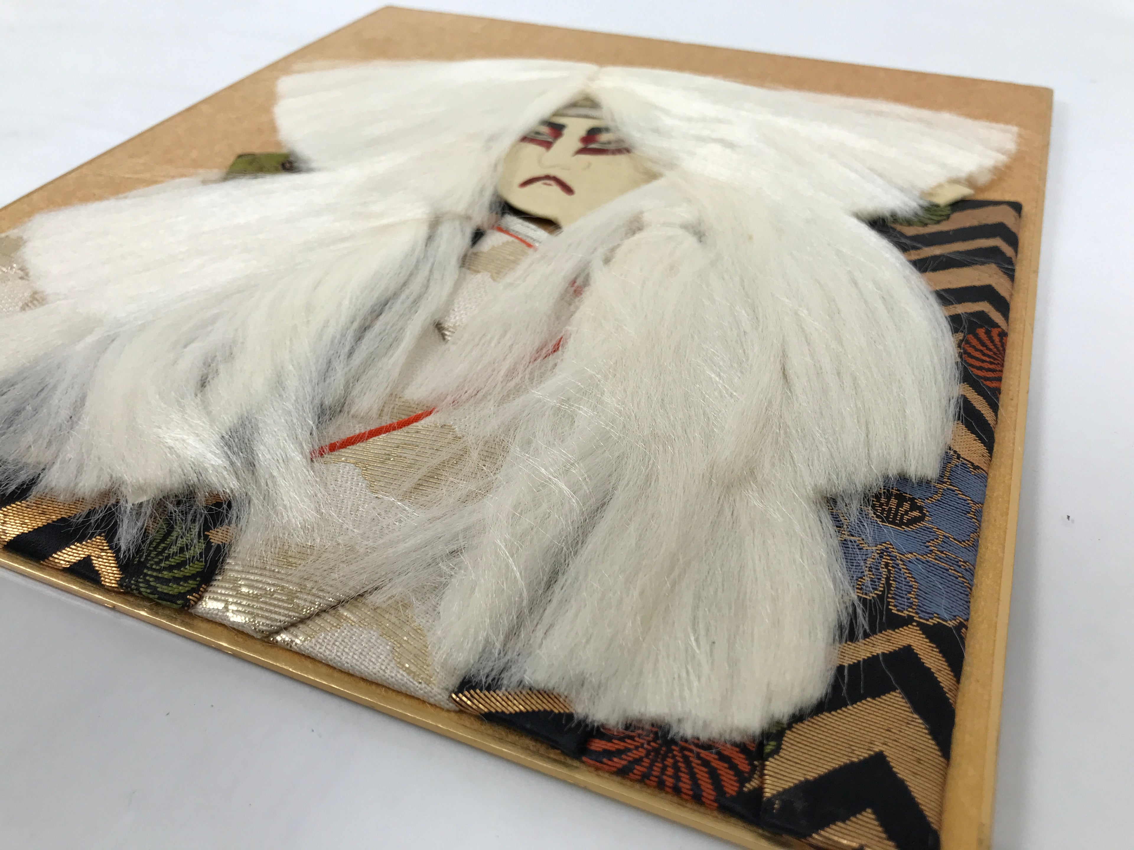 Japanese Shikishi Art Board Oshie Silk Fabric Renjishi White Lion Kabuki A784