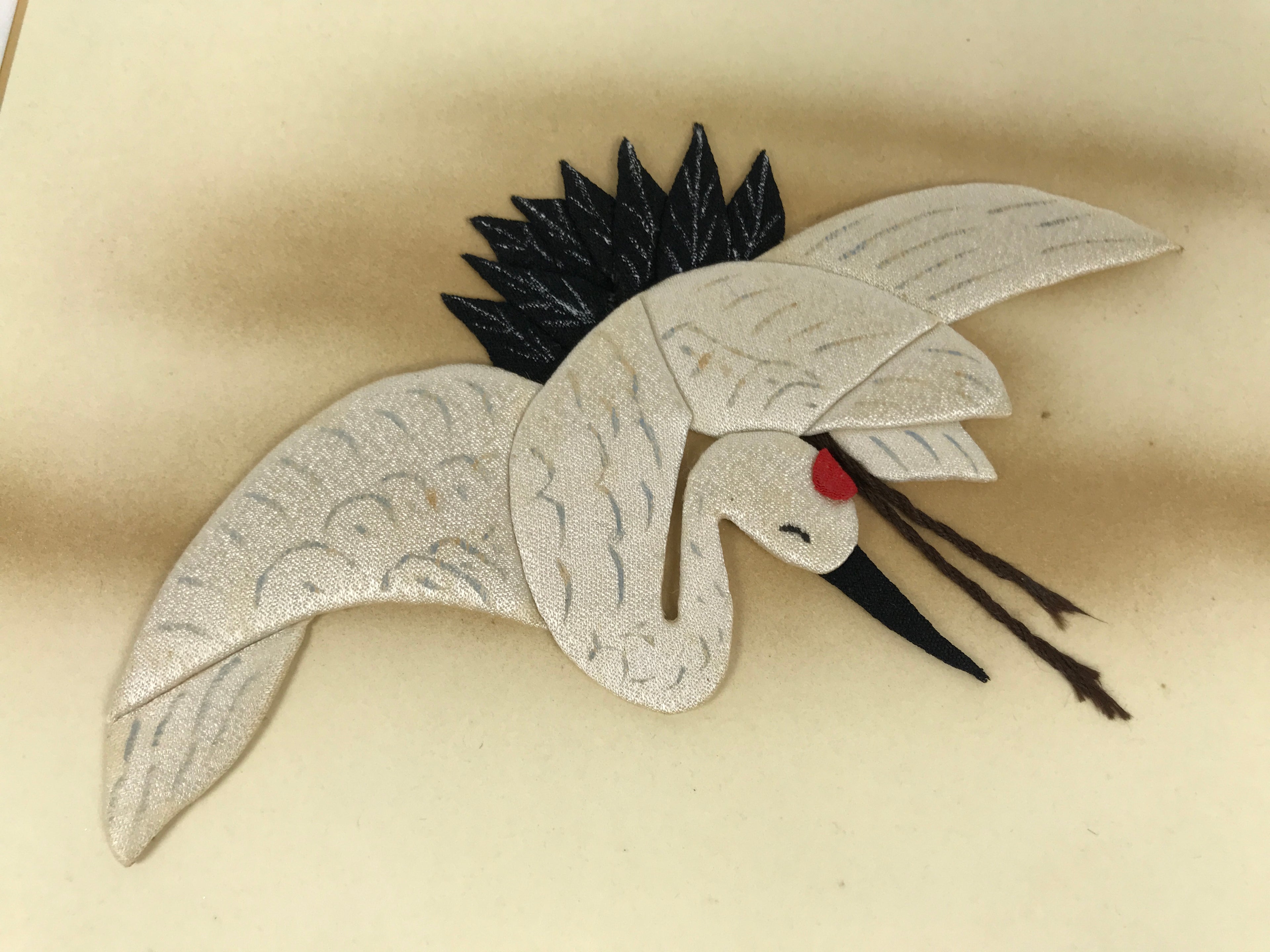 Japanese Shikishi Art Board Oshie Silk Fabric Tsuru Crane Minogame Turtle A795