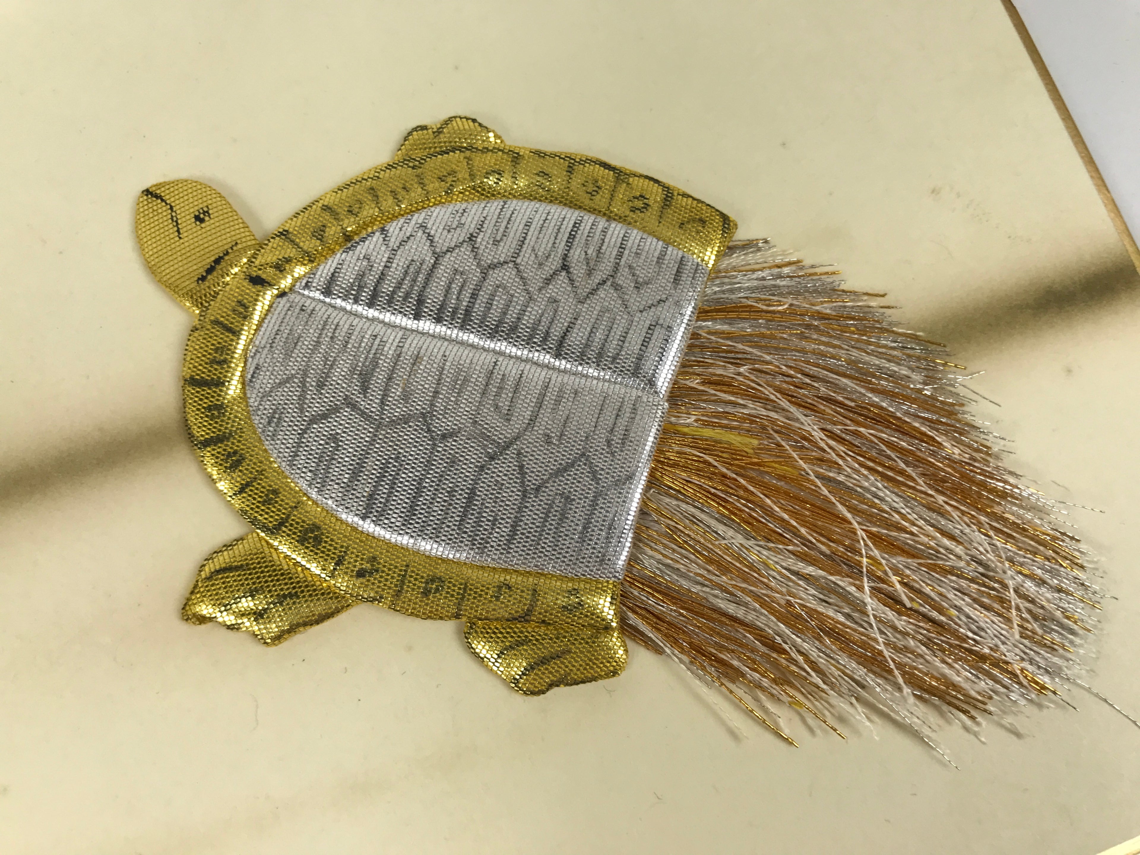 Japanese Shikishi Art Board Oshie Silk Fabric Tsuru Crane Minogame Turtle A795
