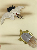 Japanese Shikishi Art Board Oshie Silk Fabric Tsuru Crane Minogame Turtle A795