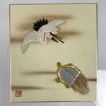 Japanese Shikishi Art Board Oshie Silk Fabric Tsuru Crane Minogame Turtle A795