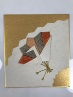 Japanese Shikishi Art Board Oshie Silk Fabric Vtg Folding Fan Origami Crane A788