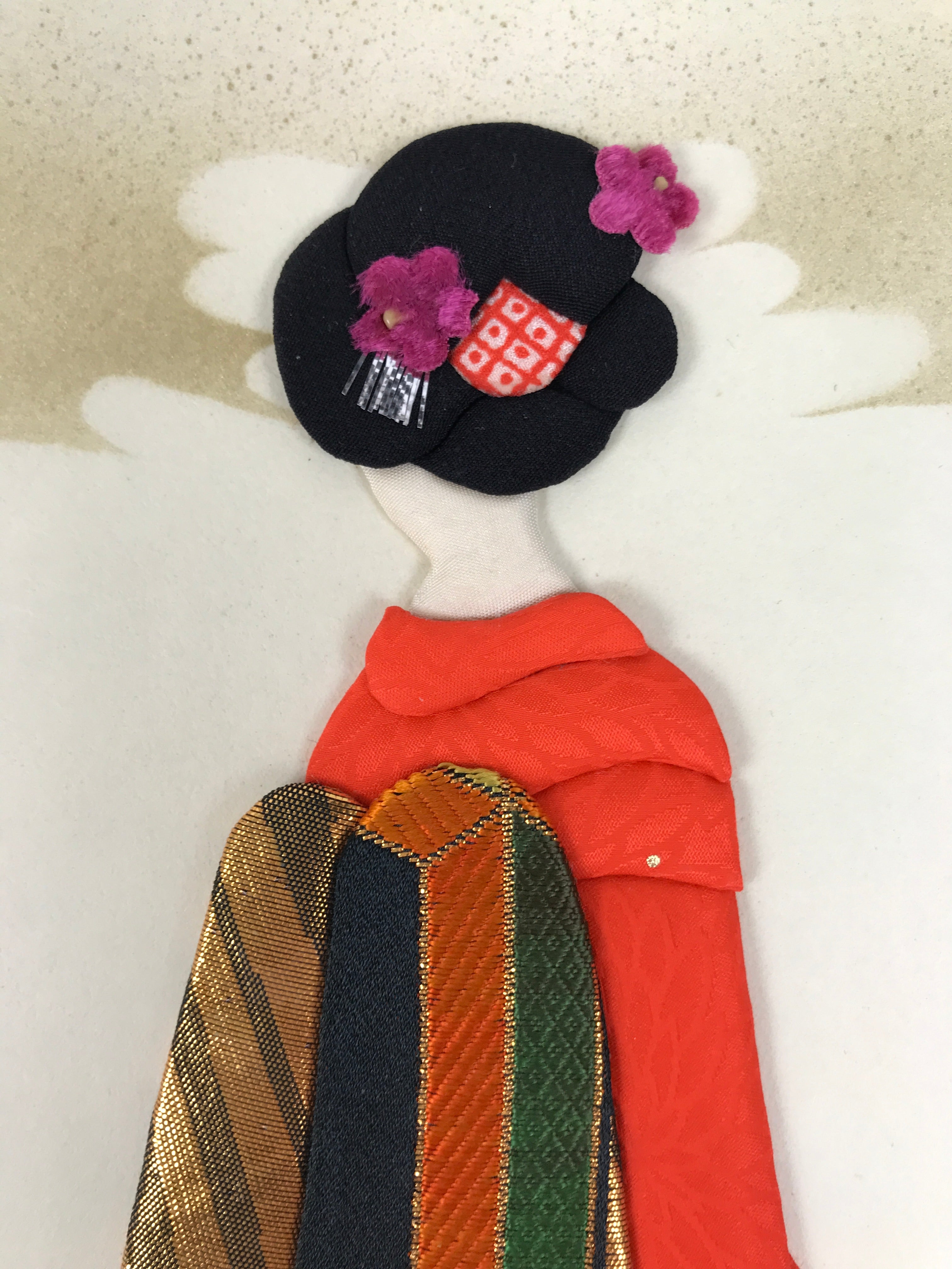 Japanese Shikishi Art Board Oshie Silk Fabric Vtg Geisha Maiko Kimono Woman A793