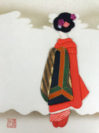 Japanese Shikishi Art Board Oshie Silk Fabric Vtg Geisha Maiko Kimono Woman A793