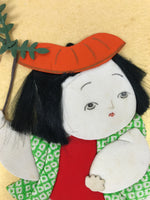Japanese Shikishi Art Board Oshie Silk Fabric Vtg Gosho Ningyo Doll Child A785