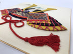 Japanese Shikishi Art Board Oshie Silk Fabric Vtg Kabuto Samurai Helmet Red A786