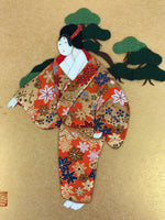 Japanese Shikishi Art Board Oshie Silk Fabric Vtg Kimono Woman Geisha Mask A775R