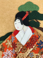 Japanese Shikishi Art Board Oshie Silk Fabric Vtg Kimono Woman Geisha Mask A775R