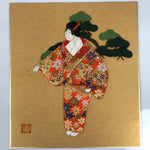 Japanese Shikishi Art Board Oshie Silk Fabric Vtg Kimono Woman Geisha Mask A775R