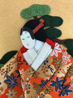 Japanese Shikishi Art Board Oshie Silk Fabric Vtg Kimono Woman Geisha Mask A778