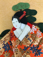 Japanese Shikishi Art Board Oshie Silk Fabric Vtg Kimono Woman Geisha Mask A778