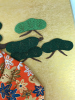 Japanese Shikishi Art Board Oshie Silk Fabric Vtg Kimono Woman Geisha Mask A778