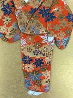 Japanese Shikishi Art Board Oshie Silk Fabric Vtg Kimono Woman Geisha Mask A778