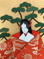 Japanese Shikishi Art Board Oshie Silk Fabric Vtg Kimono Woman Geisha Mask A779
