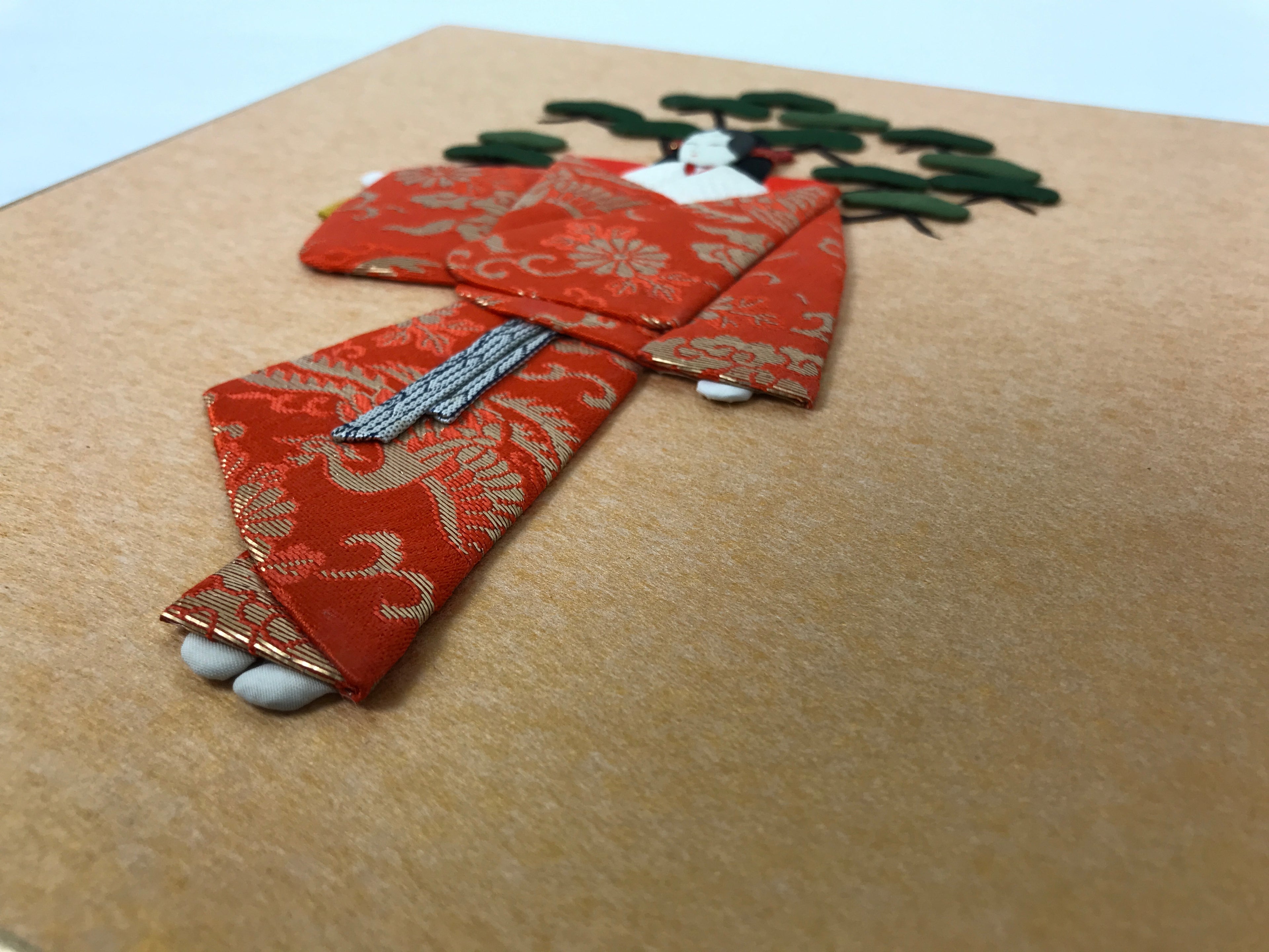 Japanese Shikishi Art Board Oshie Silk Fabric Vtg Kimono Woman Geisha Mask A779