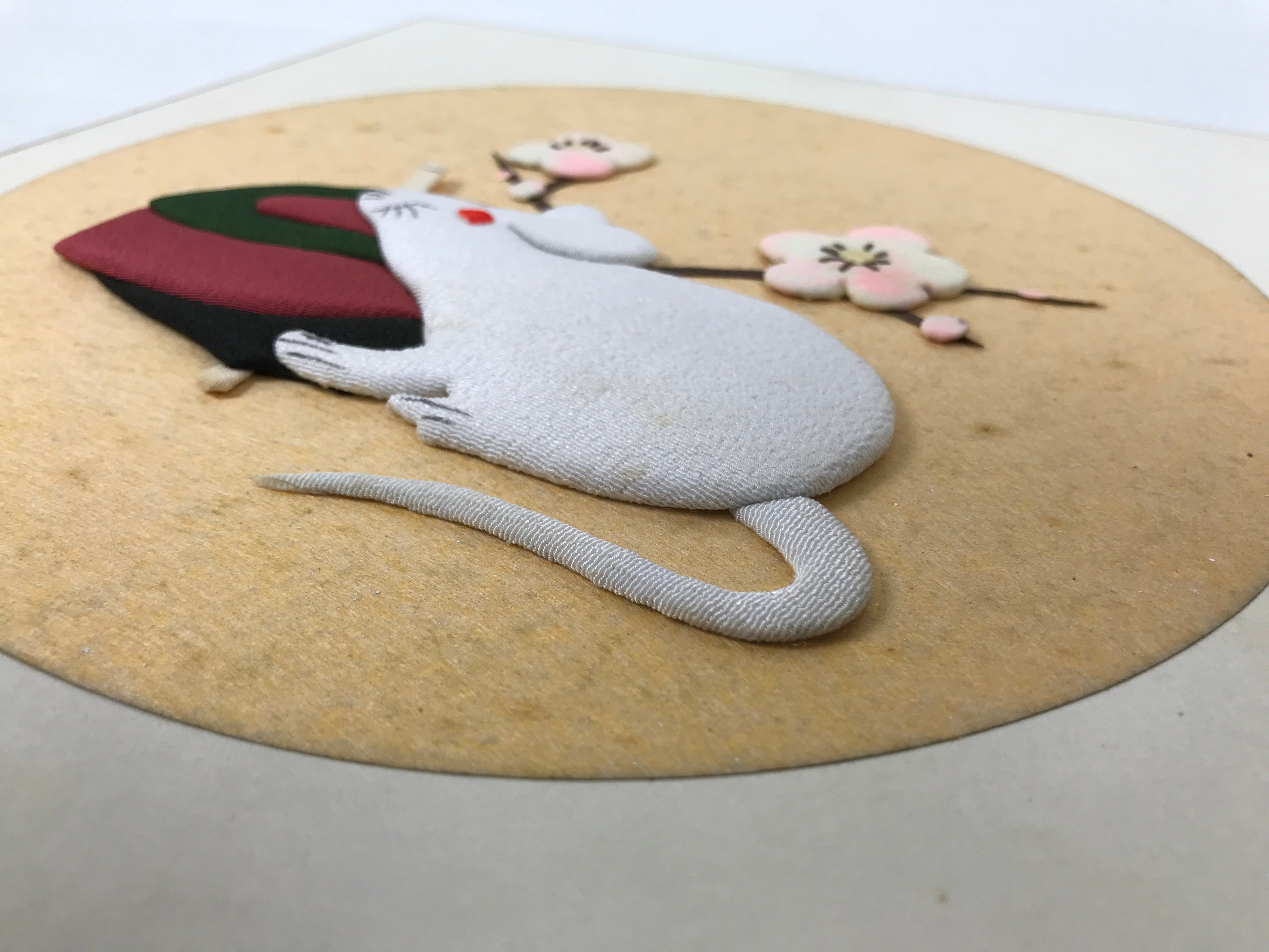 Japanese Shikishi Art Board Oshie Silk Fabric Zodiac Mouse Plum Blossoms A794