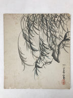 Japanese Shikishi Art Board Painting Black Blue Yanagi Weeping Willow A599