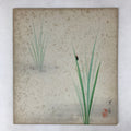 Japanese Shikishi Art Board Painting Black Red Insect On Green Grass A597
