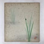Japanese Shikishi Art Board Painting Black Red Insect On Green Grass A597