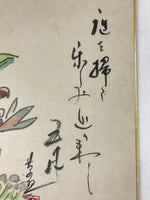 Japanese Shikishi Art Board Painting Flowers Green Red Blue With Black Text A601
