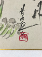 Japanese Shikishi Art Board Painting Flowers Green Red Blue With Black Text A601