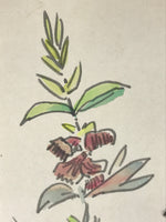 Japanese Shikishi Art Board Painting Flowers Green Red Blue With Black Text A601