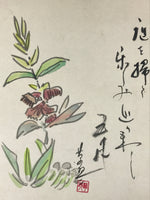 Japanese Shikishi Art Board Painting Flowers Green Red Blue With Black Text A601