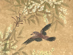 Japanese Shikishi Art Board Painting Flying Bird Vtg Foliage Black Purple A546