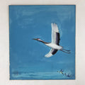 Japanese Shikishi Art Board Painting Flying Crane Tsuru Blue Sky A579