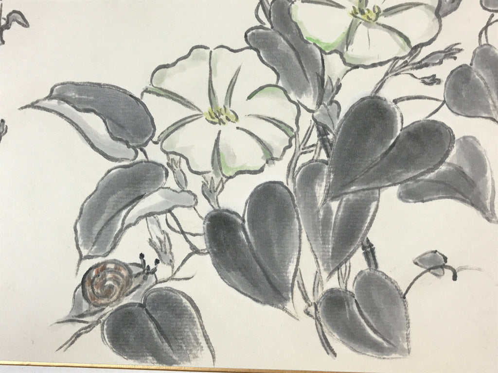 Japanese Shikishi Art Board Painting Moonflower Snail White Morning Glory A556