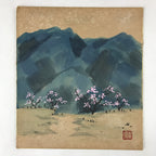 Japanese Shikishi Art Board Painting Mountain Valley Cherry Blossom Nature A586