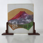 Japanese Shikishi Art Board Painting Mt.Fuji Red Folding Fan Akafuji Stand F381