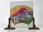 Japanese Shikishi Art Board Painting Mt.Fuji Red Folding Fan Akafuji Stand F381