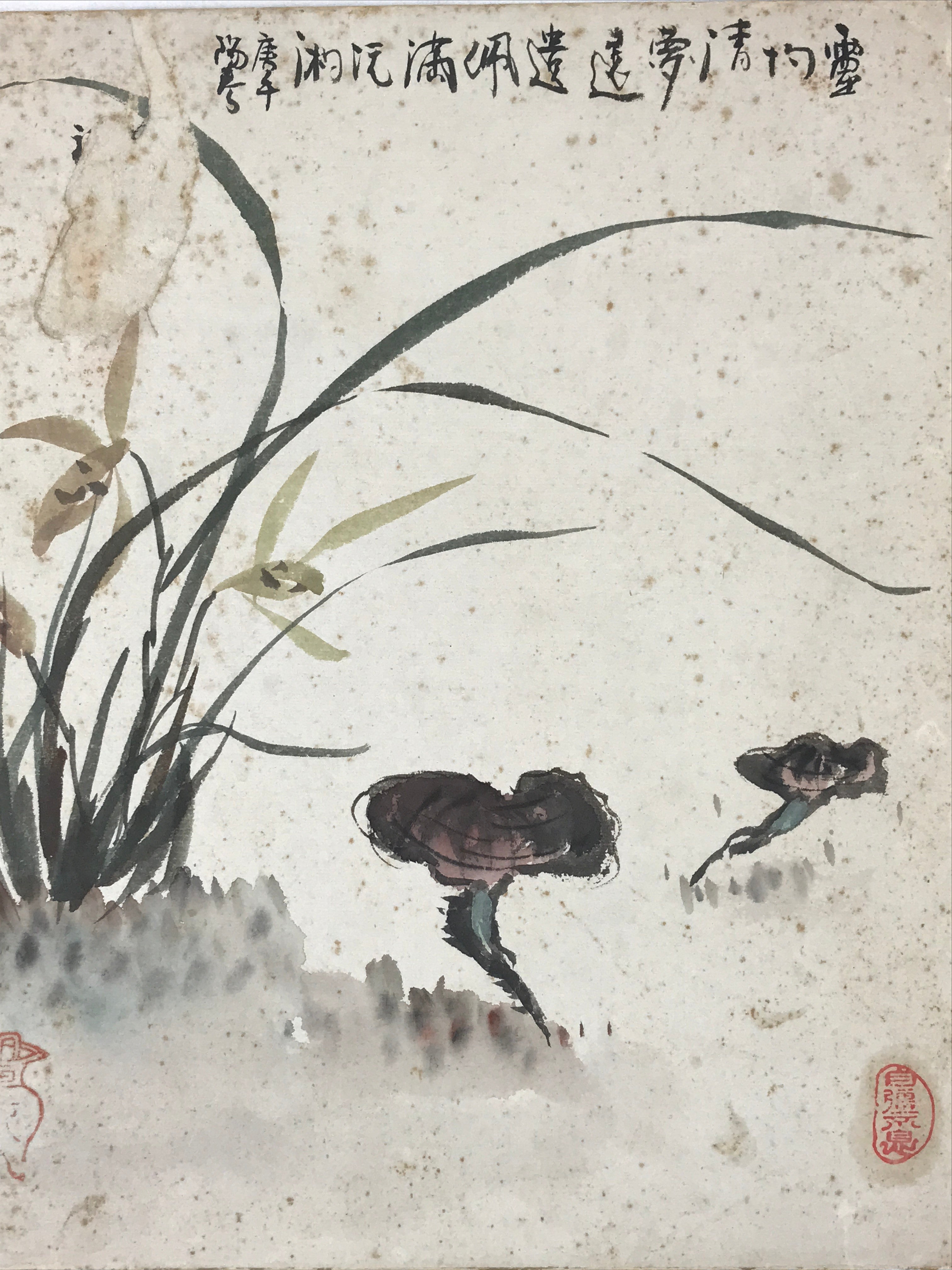 Japanese Shikishi Art Board Painting Mushroom Flower Grass Brown Green A600