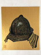 Japanese Shikishi Art Board Painting Nanban Kabuto Momoyama Brown Gold A594