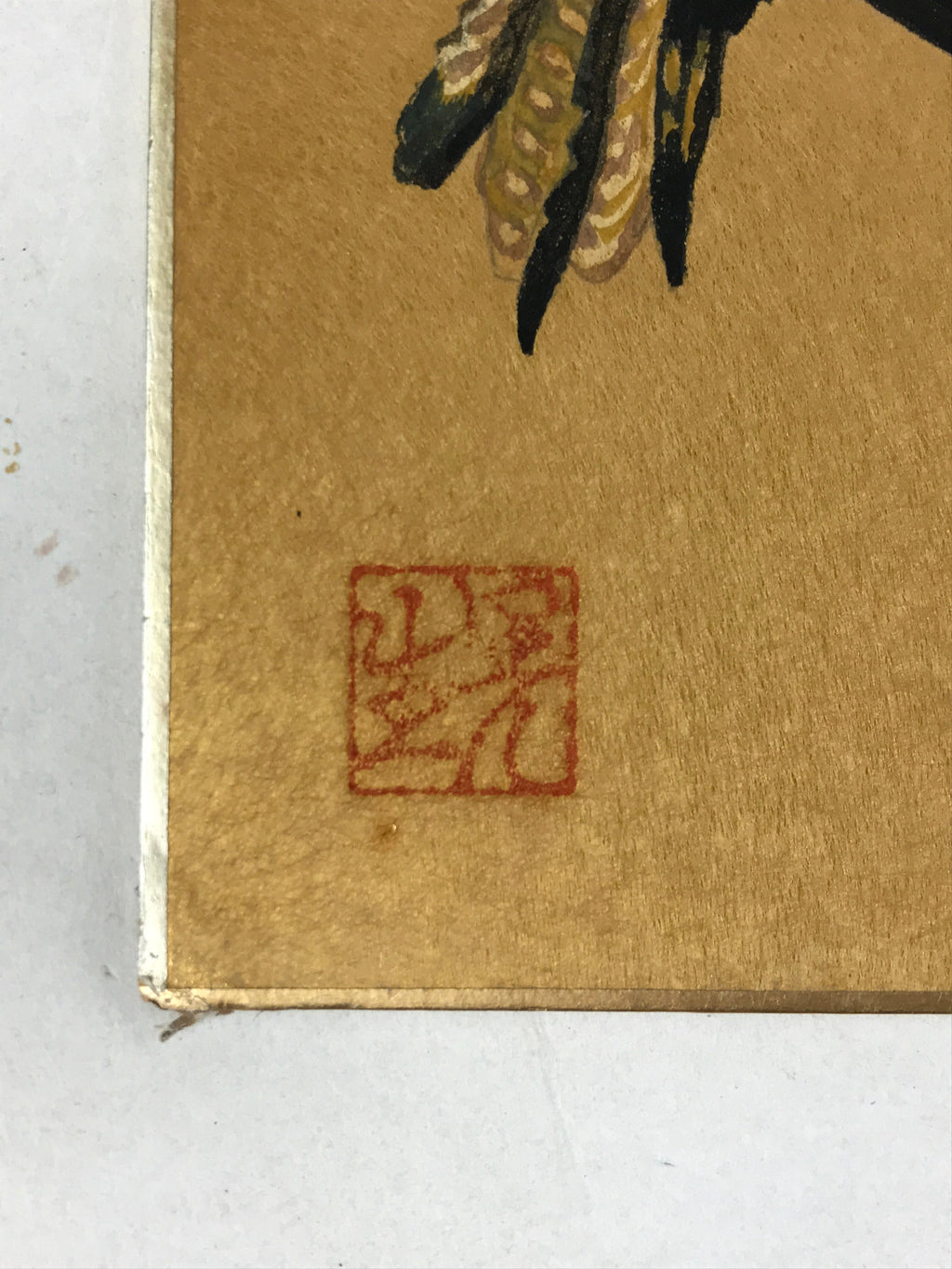 Japanese Shikishi Art Board Painting Nanban Kabuto Momoyama Brown Gold A594