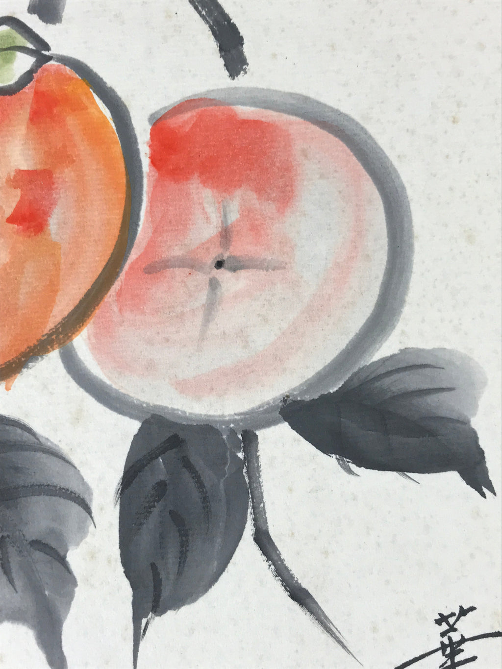 Japanese Shikishi Art Board Painting Orange Black Persimmons Fruit Tree A590