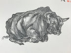 Japanese Shikishi Art Board Painting Ox Ushi Gray Monochrome Zodiac Animal A554