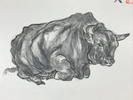 Japanese Shikishi Art Board Painting Ox Ushi Gray Monochrome Zodiac Animal A554