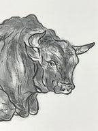 Japanese Shikishi Art Board Painting Ox Ushi Gray Monochrome Zodiac Animal A554