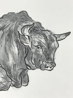 Japanese Shikishi Art Board Painting Ox Ushi Gray Monochrome Zodiac Animal A554