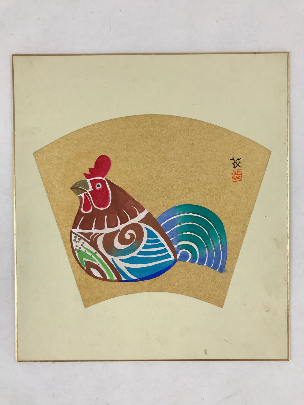 Japanese Shikishi Art Board Painting Rooster Colorful Gold Zodiac Animal A560