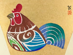 Japanese Shikishi Art Board Painting Rooster Colorful Gold Zodiac Animal A560