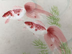 Japanese Shikishi Art Board Painting Vtg 2 Goldfish Algae Fish Red Green A703