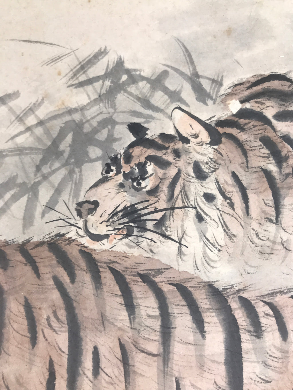 Japanese Shikishi Art Board Painting Vtg 2 Tigers Orange Black A704