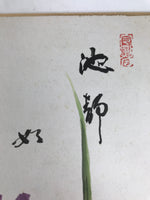 Japanese Shikishi Art Board Painting Vtg Ayame Iris Flower Dragonfly Purple A708