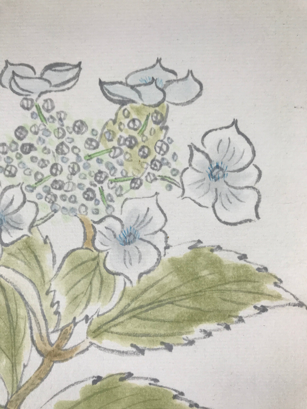 Japanese Shikishi Art Board Painting Vtg Blooming Blue Hydrangea Ajisai A658