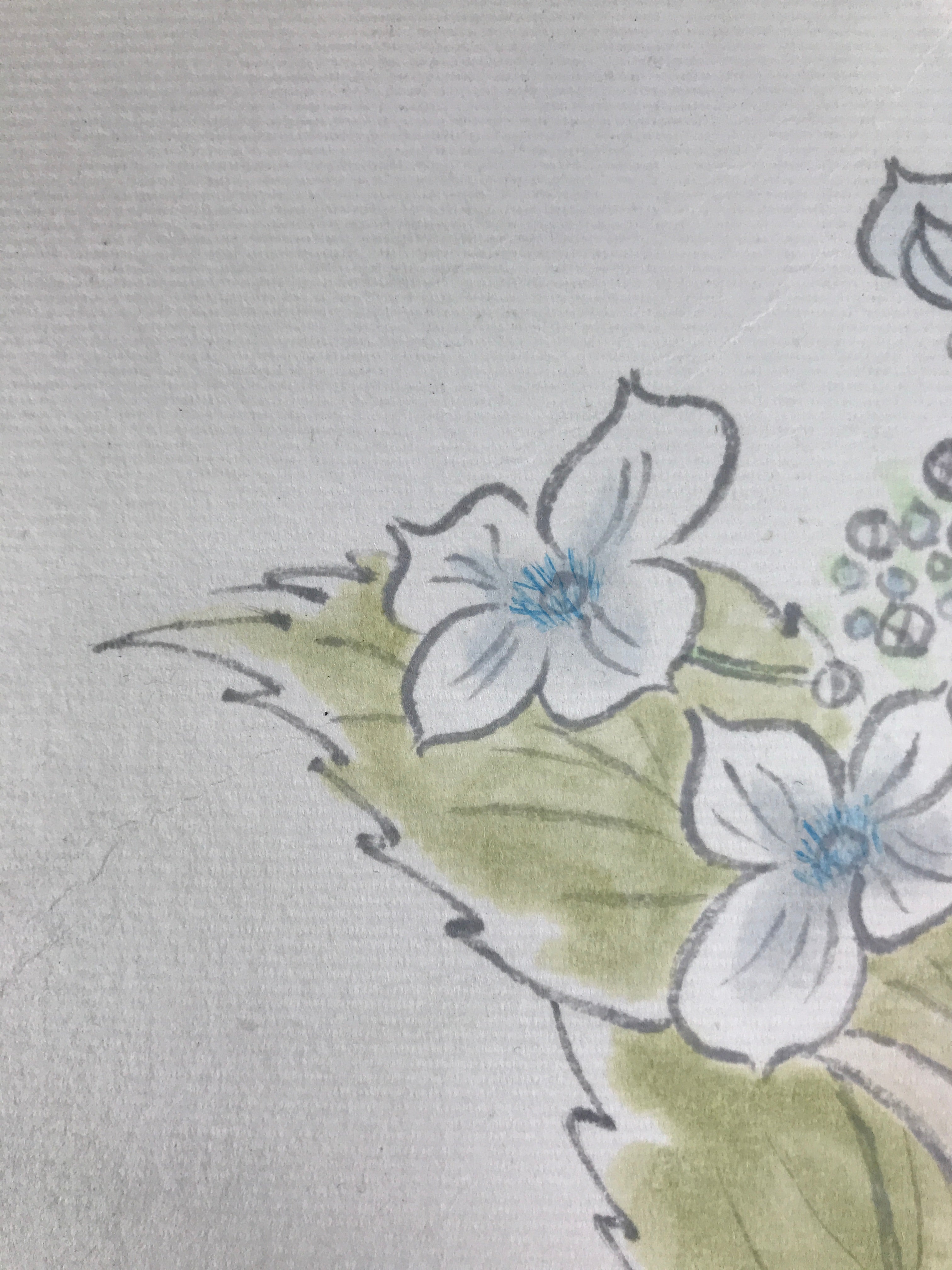 Japanese Shikishi Art Board Painting Vtg Blooming Blue Hydrangea Ajisai A658