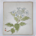 Japanese Shikishi Art Board Painting Vtg Blooming Blue Hydrangea Ajisai A658
